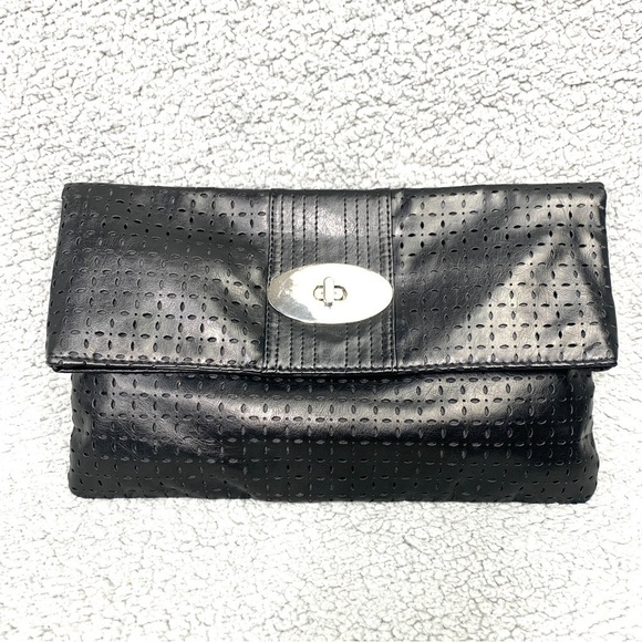 Nine West Perforated Faux Leather Fold Over Clutch w/Turn Lock Closure 12.5”x8” - Picture 1 of 8